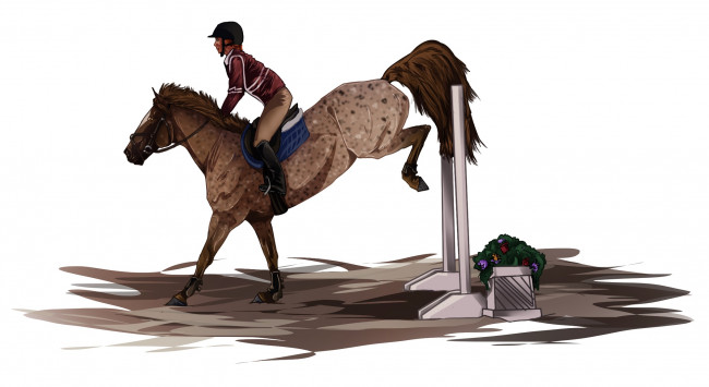 Обои картинки фото рисованные, животные, лошади, лошадь, всадник