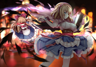 обоя аниме, touhou, оружие, девушки