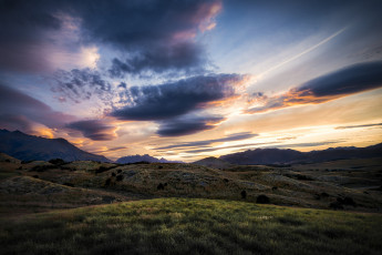 Картинка природа восходы закаты новая зеландия холмы рассвет утро горы