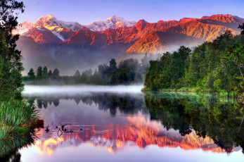 Картинка природа пейзажи отражения небо горы лес озеро lake matheson южные альпы гора кука ледник фокса национальный парк вестленд южный остров новая зеландия