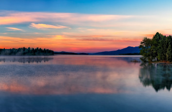 Картинка природа реки озера лето деревья утро рассвет отражение озеро