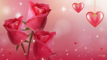 обоя праздничные, день святого валентина,  сердечки,  любовь, капли, розы, сердечки