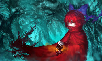 Картинка аниме touhou фонарь арт бантик красный плащ sekibanki kirame kirai