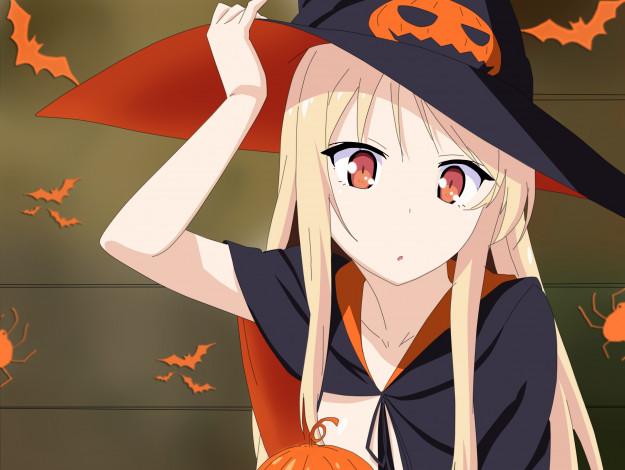 Обои картинки фото аниме, магия,  колдовство,  halloween, фон, взгляд, шляпа, sakurasou, no, pet, na, kanojo, девушка