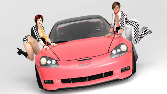Обои картинки фото автомобили, 3d car&girl, автомобиль, фон, взгляд, девушки