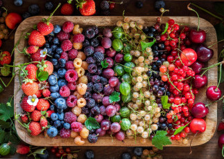 Картинка еда фрукты +ягоды ягоды малина крыжовник клубника смородина