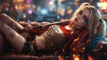 Картинка harley+quinn 3д+графика мультфильмы +кино +видео+игры девушка женщина блондинка светловолосая сексуальная модель звезда позирует разная обувь верхняя стильная одежда нижнее эротическое бельё трусы лифчик колготки чулки аксессуары макияж и множество элементов на фотографии