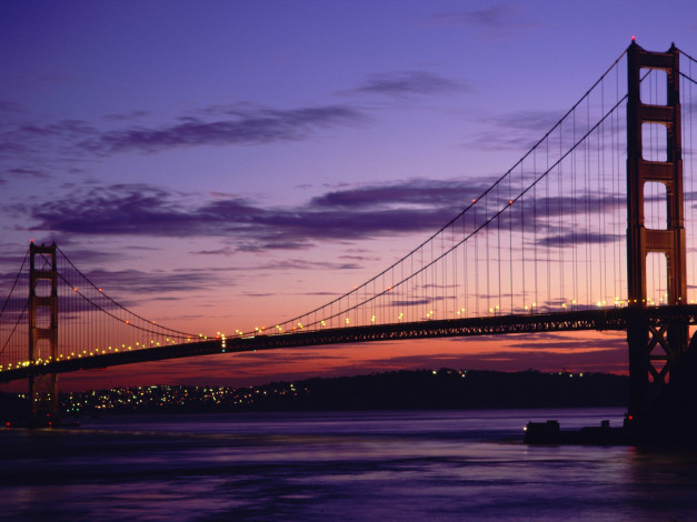 Обои картинки фото golden, gate, at, dusk, города, сан, франциско, сша