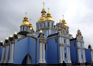 обоя михайловский, златоверхий, собор, киев, города, украина, купола, кресты, позолота