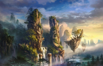 Картинка фэнтези пейзажи горы водопад природа