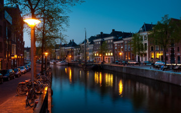 Картинка groningen nederland города огни ночного канал