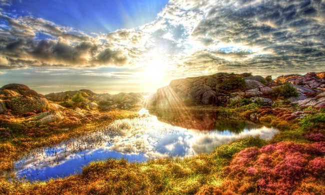 Обои картинки фото природа, восходы, закаты, облака, солнце, свет, вода
