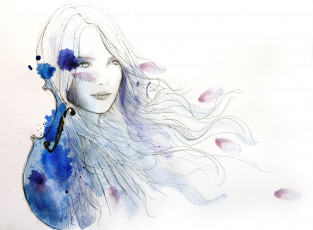 Картинка рисованные люди девушка краска кляксы волосы