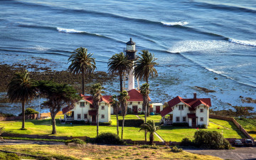 Картинка природа маяки море берег дома