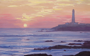 Картинка рисованные природа море маяк