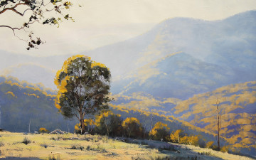 Картинка рисованные живопись деревья пейзаж горы