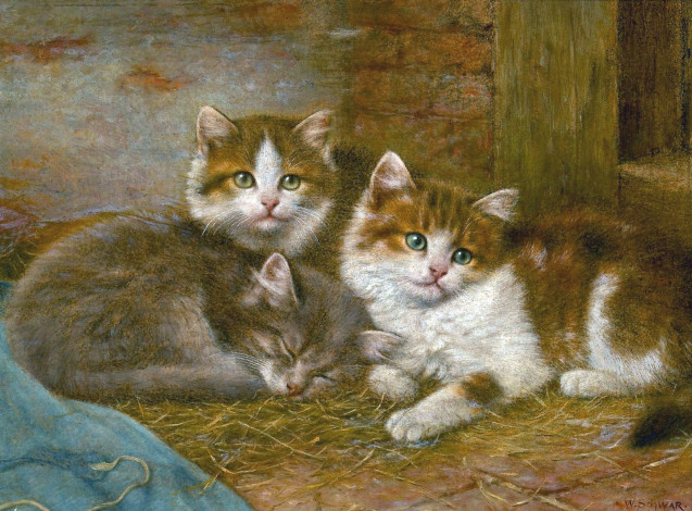 Обои картинки фото рисованные, wilhelm, schwar, котята