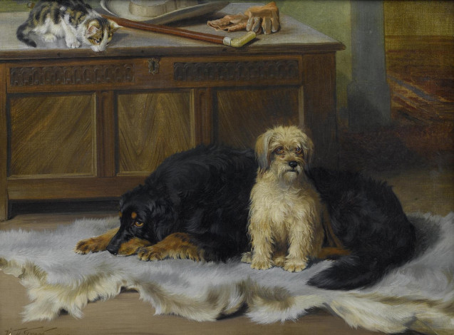 Обои картинки фото рисованные, william, henry, hamilton, trood, собаки, и, кошка