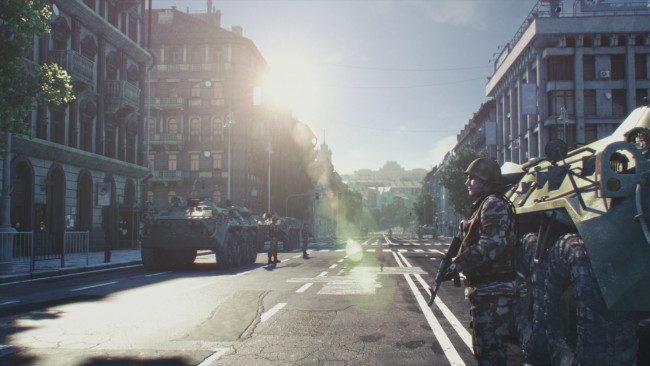 Обои картинки фото армия, видео, игры, ~~~другое~~~, бронетранспортер, автомат, солдат, город