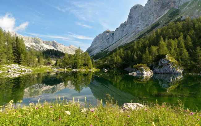 Обои картинки фото double, triglav, lake, slovenia, природа, реки, озера, словения, озеро, пейзаж