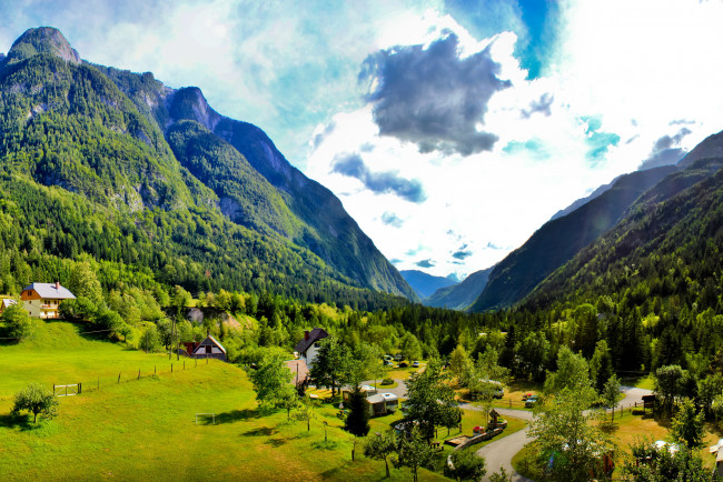 Обои картинки фото словения, bovec, природа, пейзажи, горы, дома