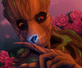 Картинка рисованные кино бабочка взгляд дерево groot guardians of the galaxy добряк