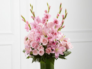 Картинка цветы букеты +композиции лилии розы розовый гладиолусы букет