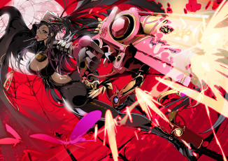 Картинка аниме -weapon +blood+&+technology чупа-чупс конфета оружие красный арт девушка