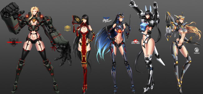 Обои картинки фото аниме, -weapon,  blood & technology, киборг, оружие, арт, девушки, роботы