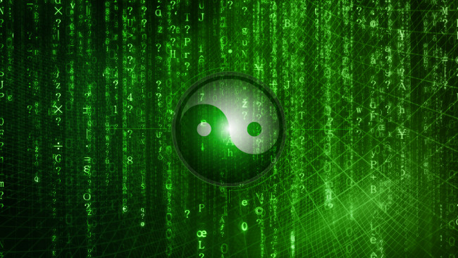 Обои картинки фото 3д графика, инь-Янь , yin yang, матрица, зеленый