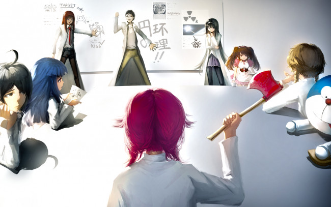 Обои картинки фото аниме, *unknown , другое, парни, стол, арт, разное, девушки