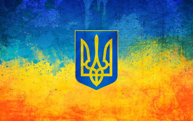 Обои картинки фото разное, граффити, флаг, герб, тризуб, желтый, голубой, украина