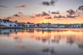 обоя города, - пейзажи, вечер, город, озеро, bideford, sunset