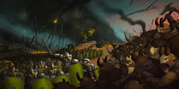 Картинка фэнтези существа атака битва поле рыцари воины