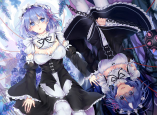 обоя аниме, re,  zero kara hajimeru isekai seikatsu, взгляд, фон, девушки