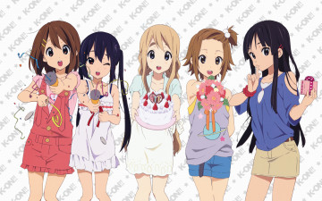 обоя аниме, k-on, взгляд, девушки, фон