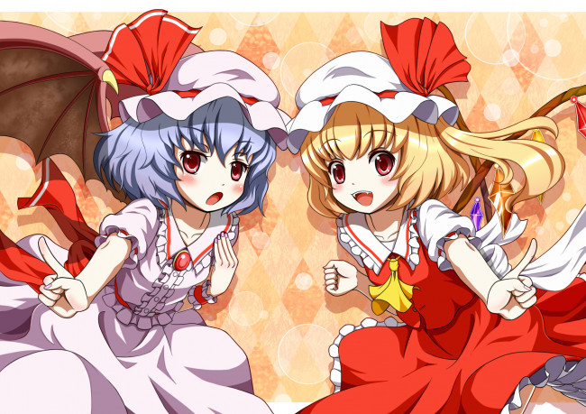 Обои картинки фото аниме, touhou, девушки, взгляд, фон