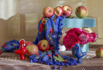 обоя рисованное, еда, яблоки, платок, композиция
