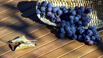 обоя еда, виноград, листья, корзинка