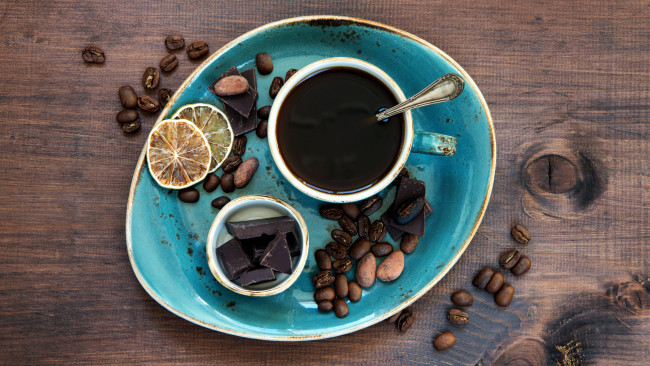 Обои картинки фото еда, кофе,  кофейные зёрна, зерна, шоколад