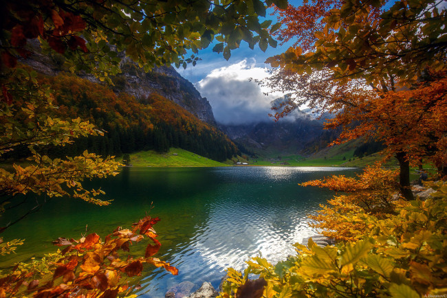 Обои картинки фото природа, реки, озера, осень, озеро, горы