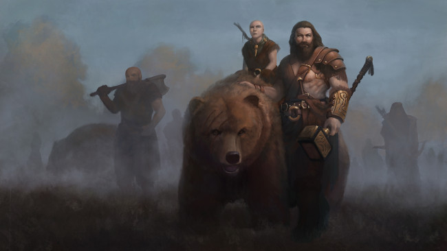 Обои картинки фото фэнтези, люди, мужчины, униформа, фон, взгляд, медведь