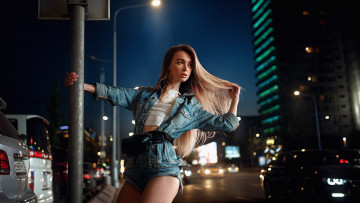 Картинка девушки -+блондинки +светловолосые девушка ночь город джинсовая куртка