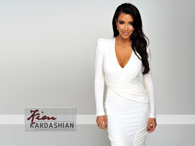 Обои картинки фото девушки, kim kardashian, брюнетка, платье