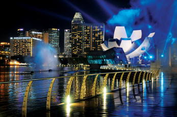 обоя города, сингапур, ночь, огни