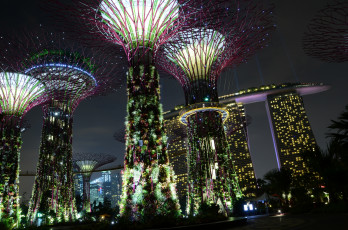 обоя города, сингапур, оригинальный, дизайн, сад, освещение