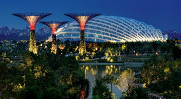 Картинка города сингапур освещение сад оригинальный дизайн залив