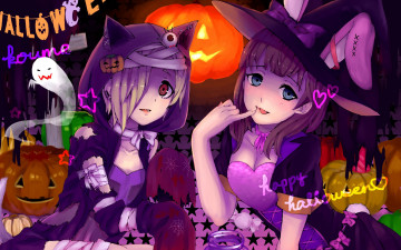 Картинка аниме halloween magic девушки
