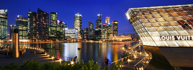 Обои картинки фото города, сингапур, огни, ночного