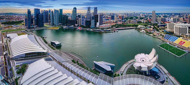 Обои картинки фото города, сингапур, панорама, вид, сверху